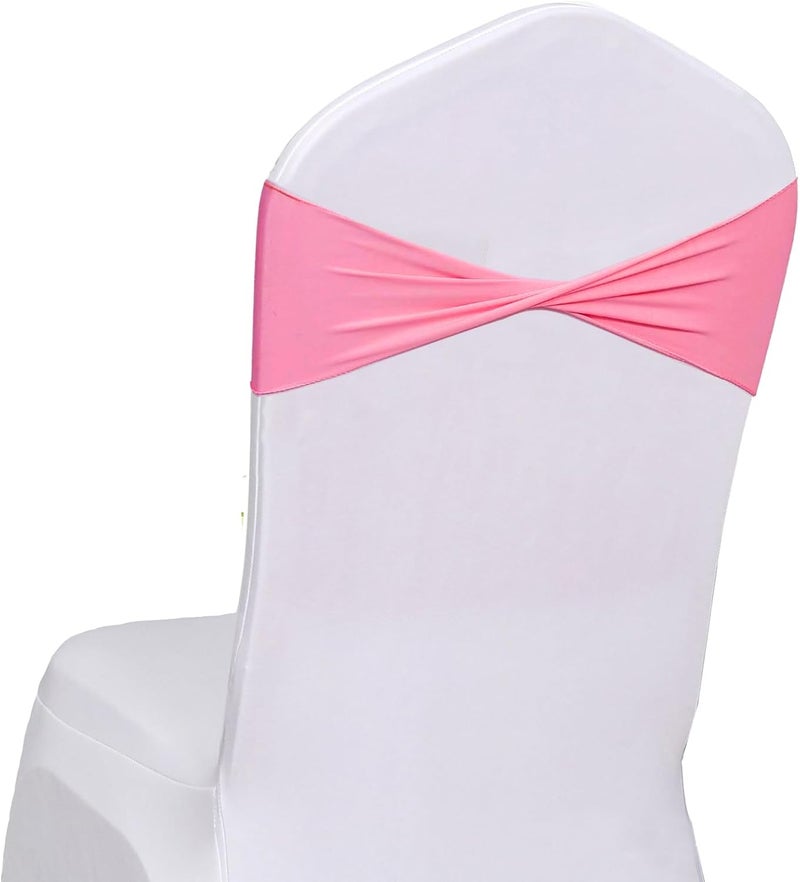 Fbewom Pink Chair Sashes Bows 50 Pcs Spandex Chair Bands Ties Without Buckle Decorations for Wedding Birthday Party Events Ceremony - Image 1